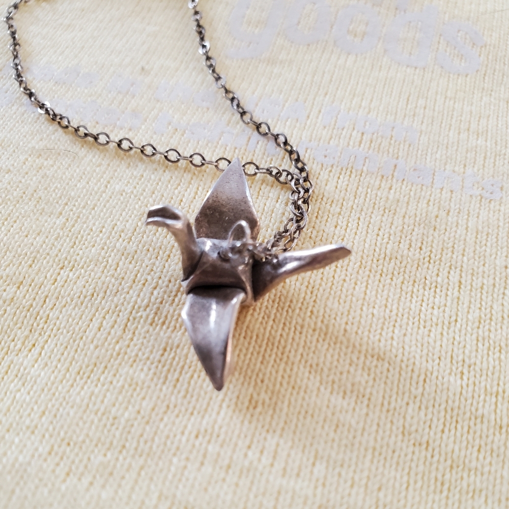 Origami Bijou Fine Silver Origami Peace Crane Necklace 16" Artisan Jewelry